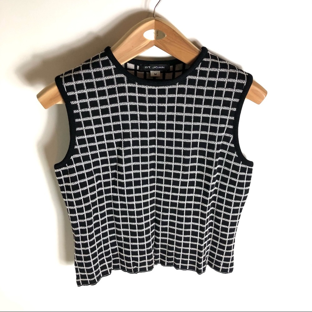 St. John Black and White Sleeveless Top